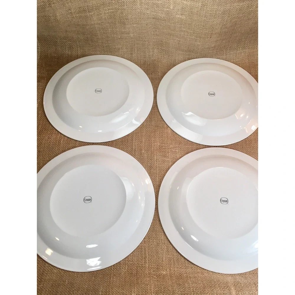 4 Centura by Corning Sculptured Rim Platinum Trim Dinner Plates White 10.5